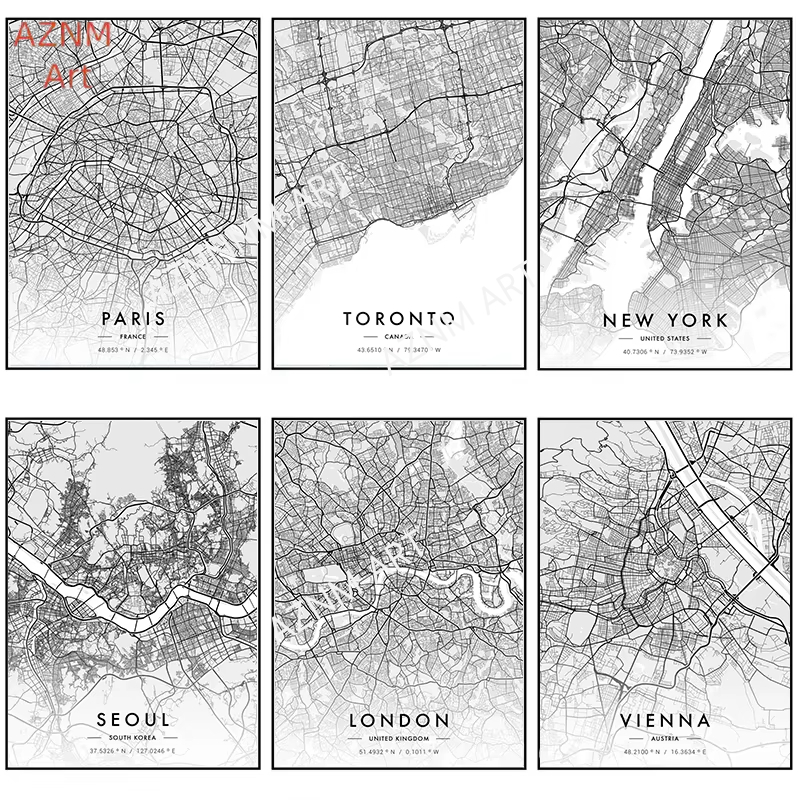 Photography Black And White - City Map Artwork Poster Paris New