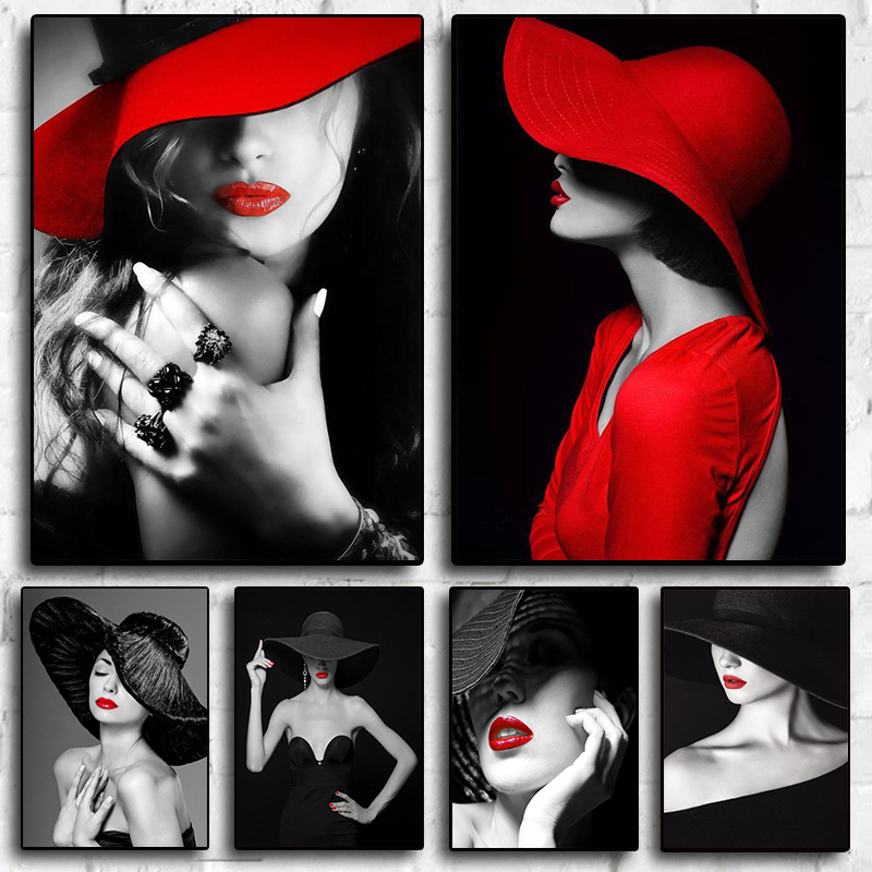 Photography Black And White - Elegant Red Lips Woman Poster and