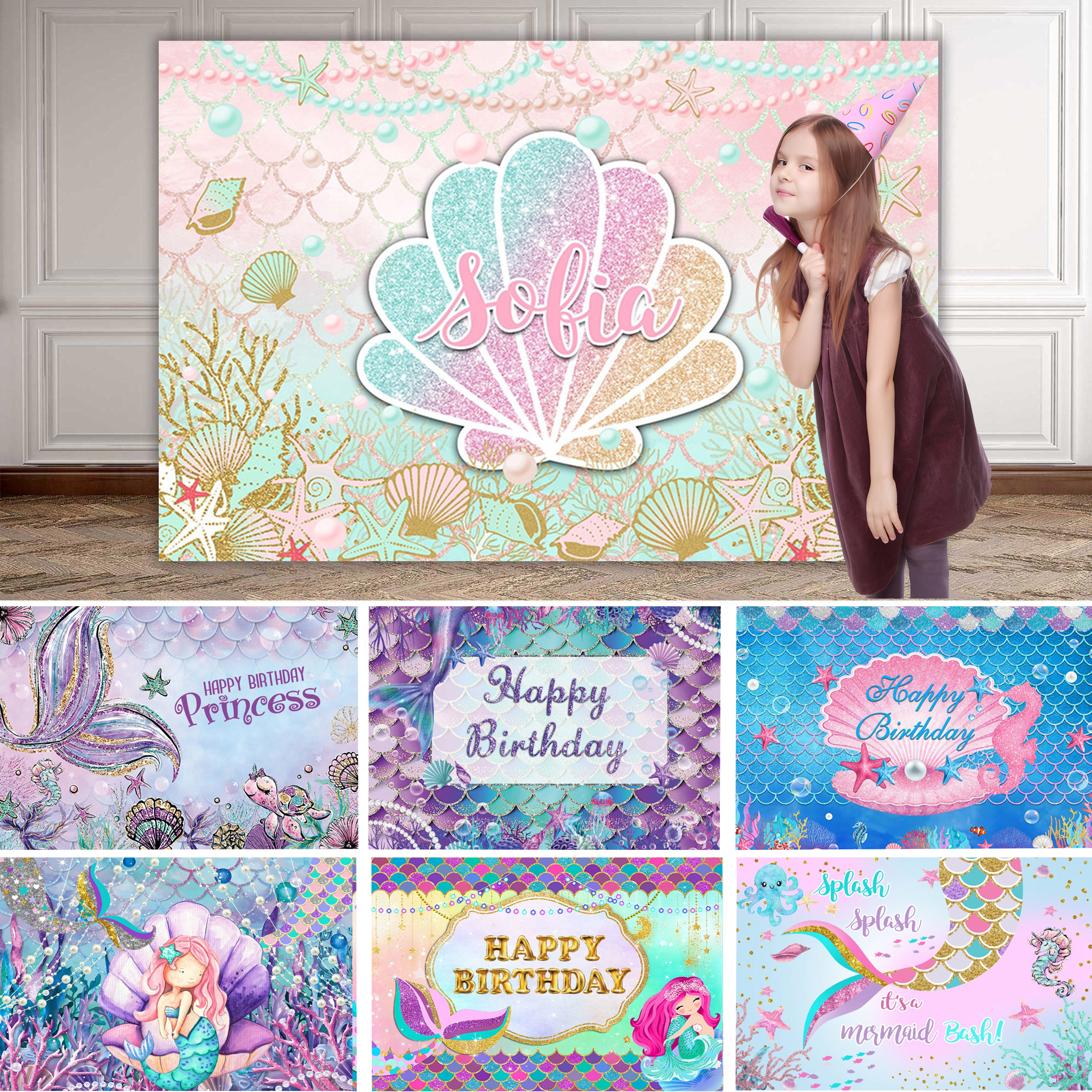 Photography Names - Mermaid Birthday Party Decortion Backdrop For