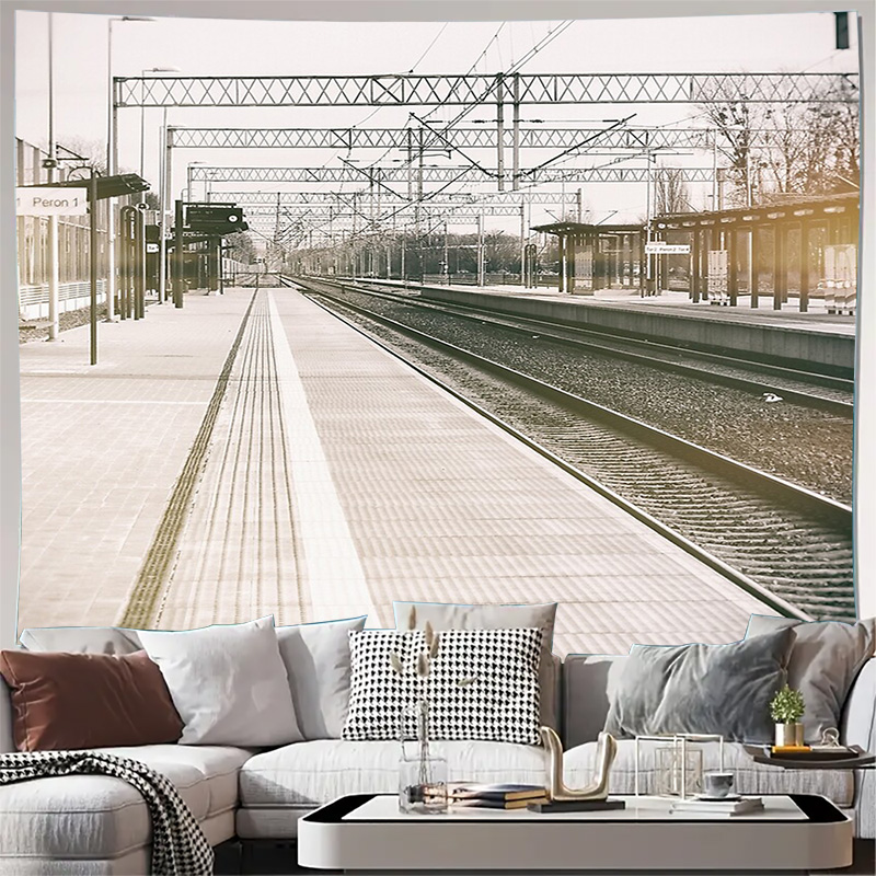 Photography Black And White - unframed Vintage Train Landscape Tapestry Railway