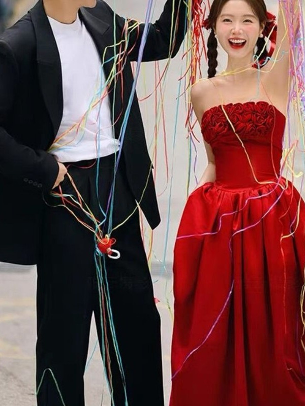 2025 New Red Strapless Floral  - Photography Wedding recensione e prezzo